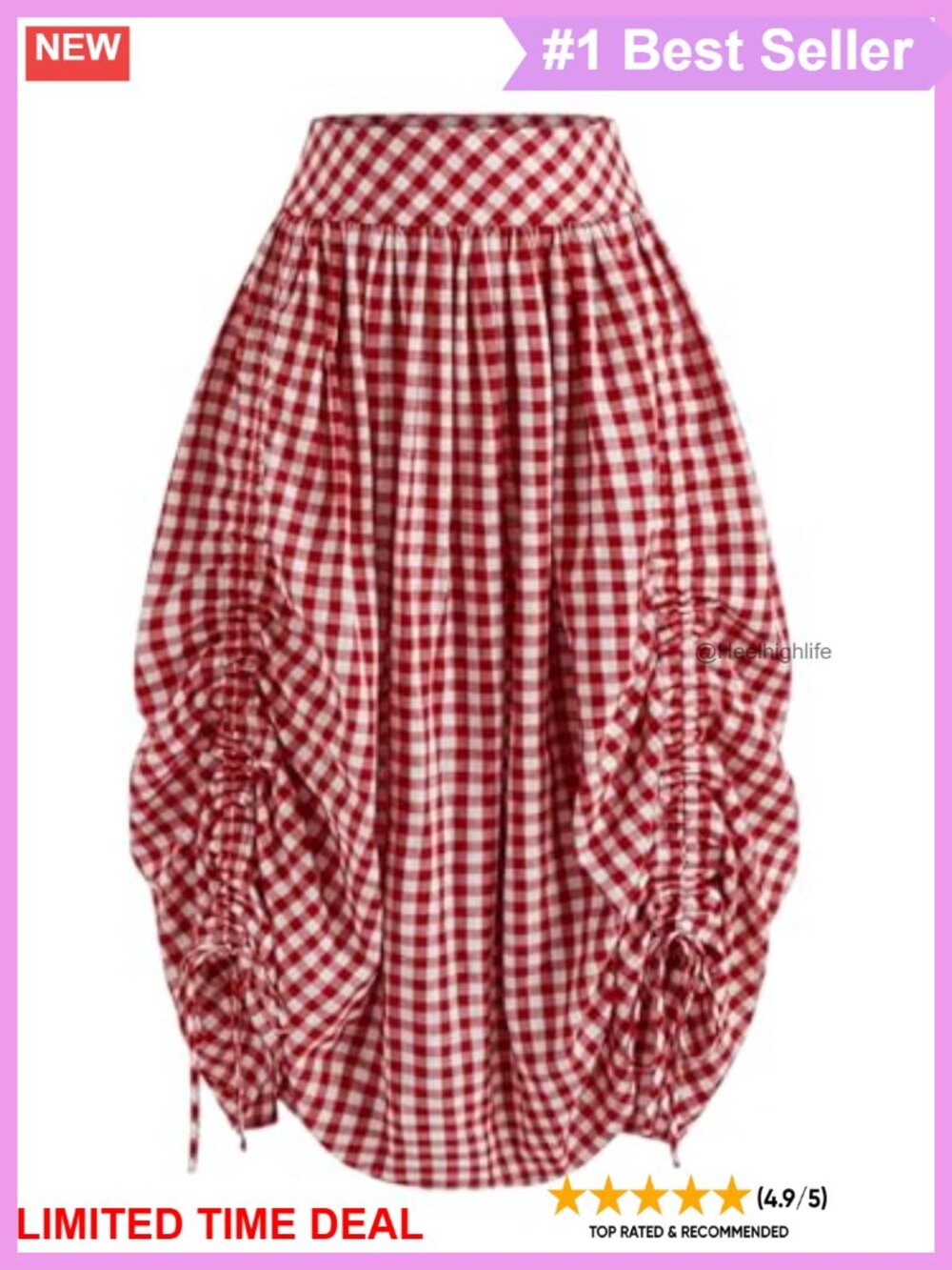 High Waisted Ruched Drawstring A-Line Midi Skirt Loose Fit Casual